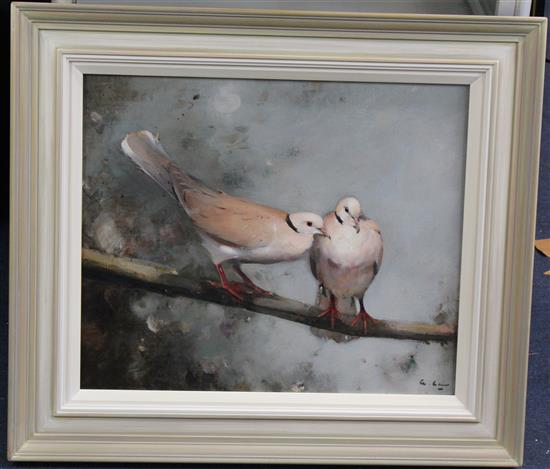 § Andrew Law (1873-1967) Collar doves, 16 x 19in.